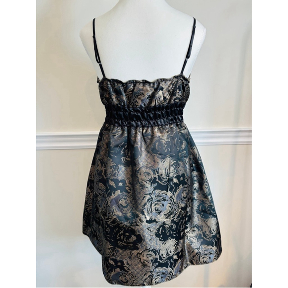 Womens Small Black and Gold Floral Mini Dress Studio M Bella Swan Fairy Goth - Picture 4 of 11